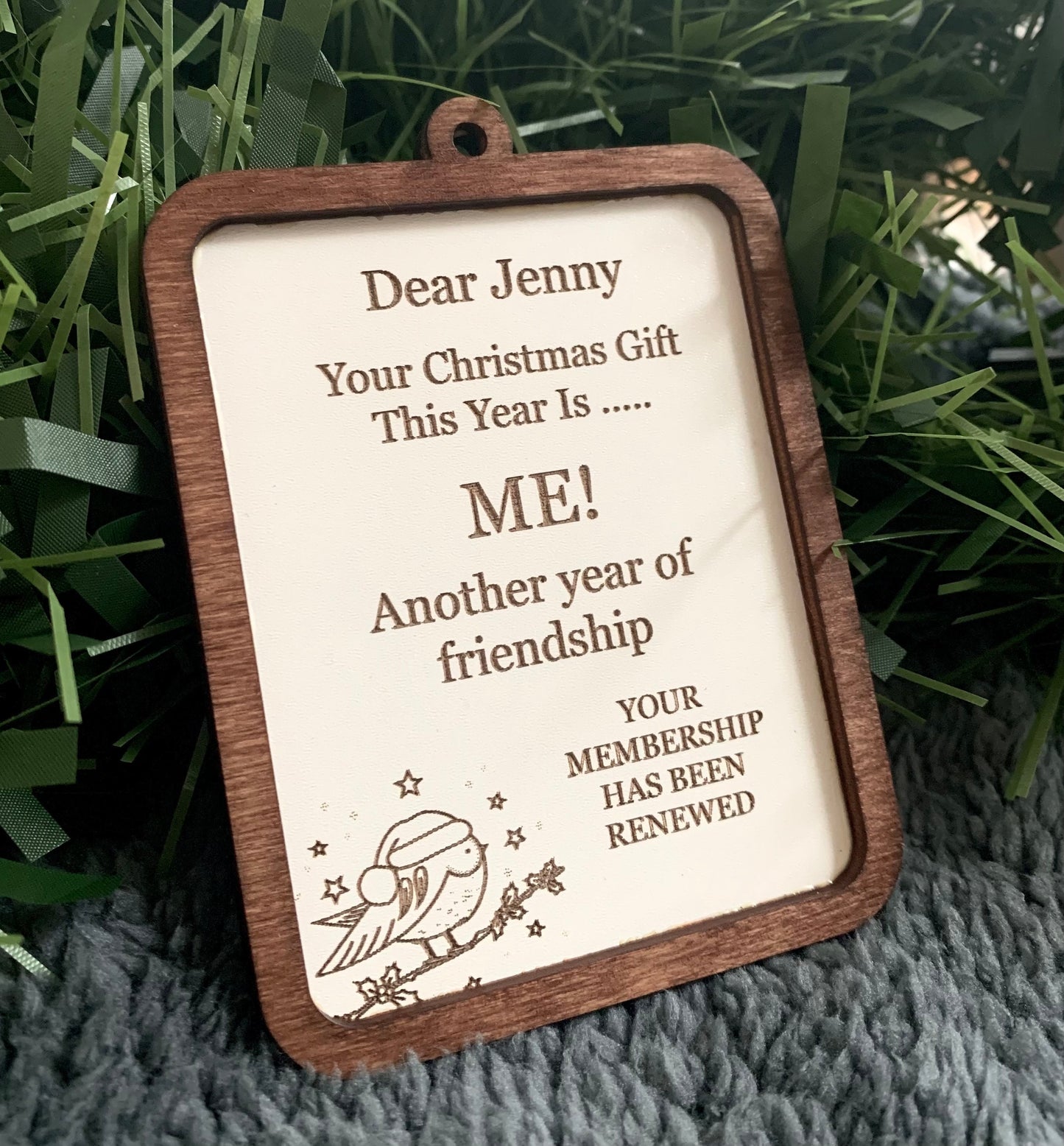 Personalized Bestie Ornament: Engraved Birch Wood Friendship Gift