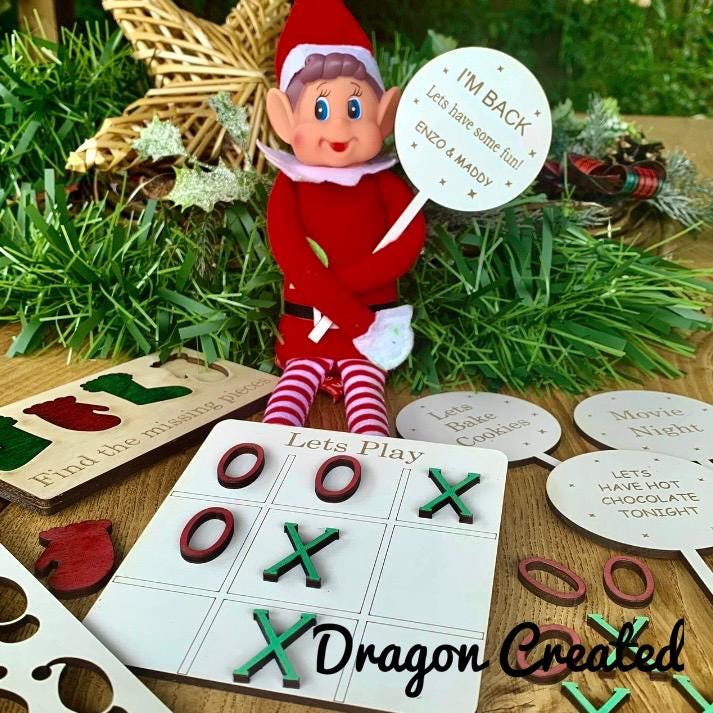 Christmas Naughty Elf Props, Xmas Elf Signs And Games. Wooden Personalised Signs