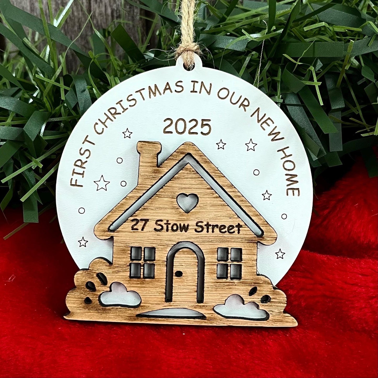 First Christmas In New Home, Christmas Ornament, Personalised Wooden Tree Decoration