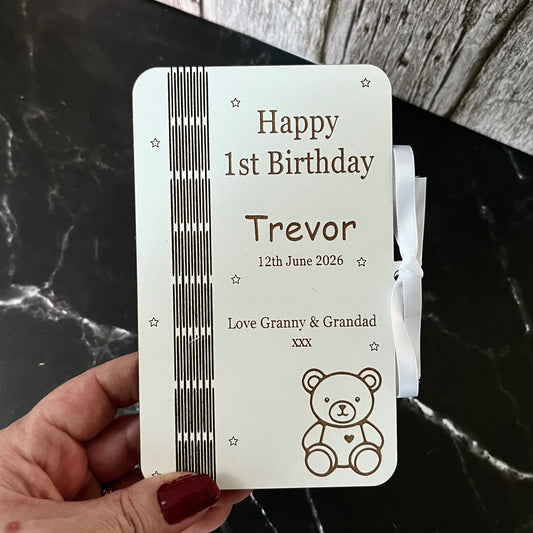 Personalised Birthday Money Holder: Wooden Cash Gift Envelope, First Birthday Wallet