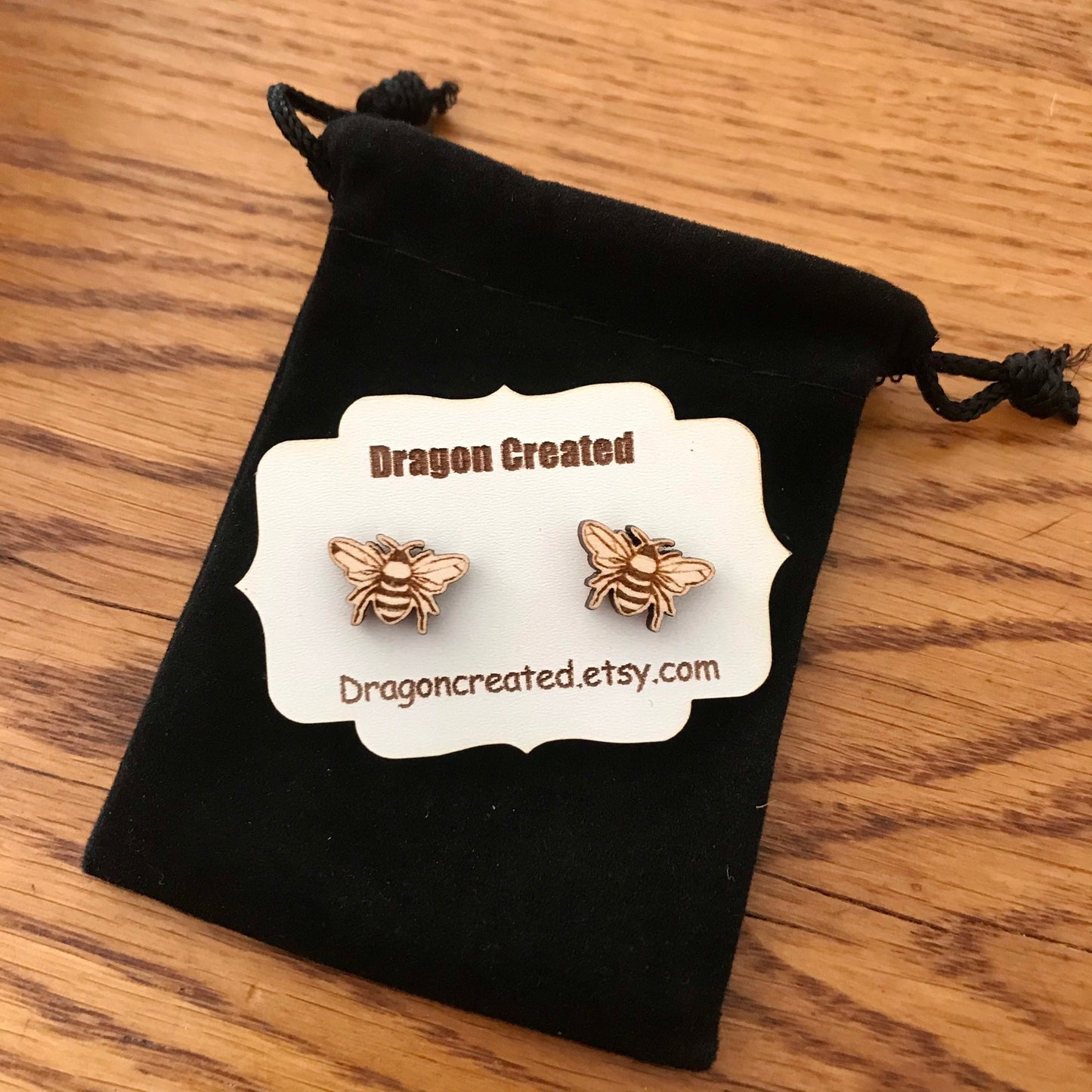 Engraved Bumblebee Stud Earrings: Birch Wood Bee Jewelry