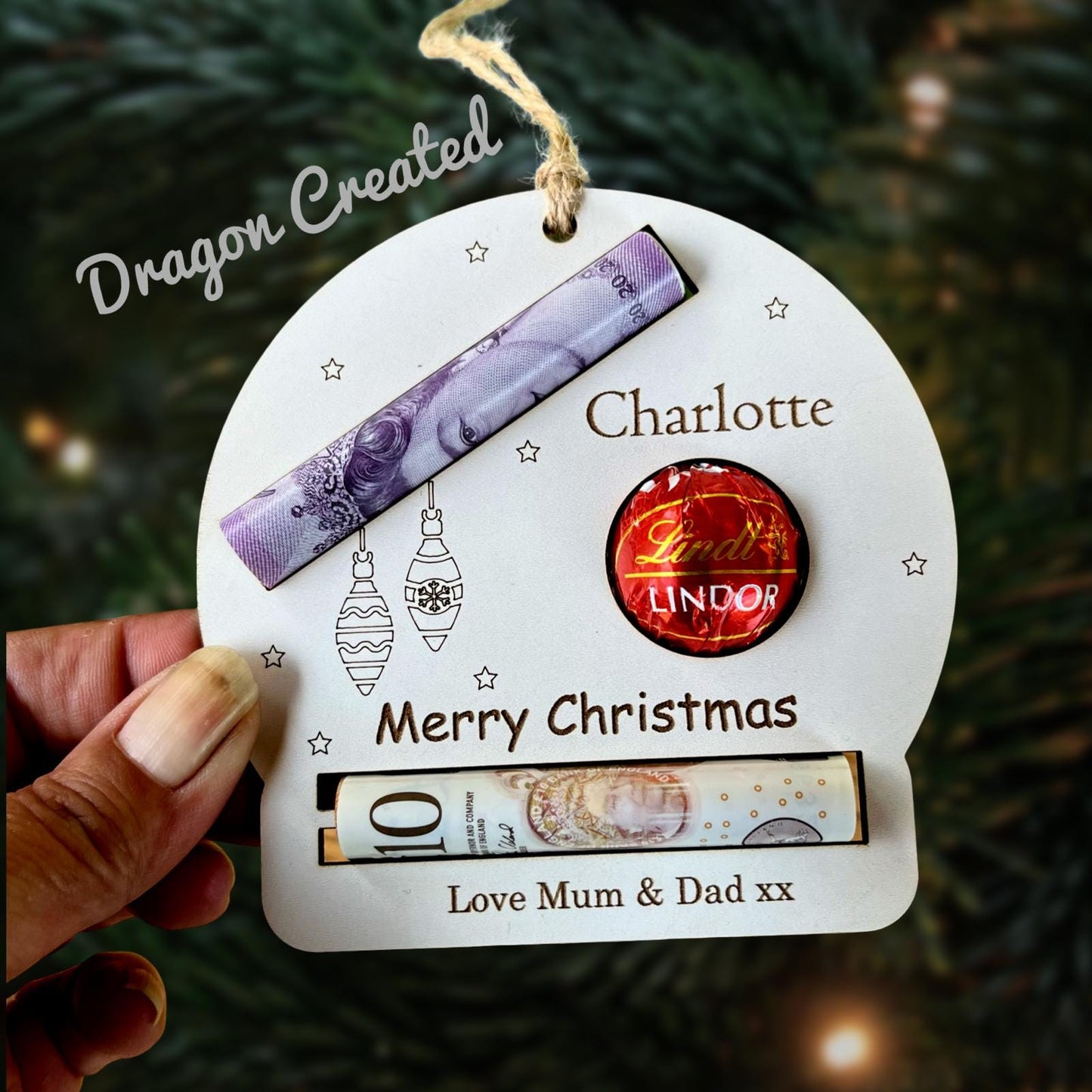 Personalised Reindeer Chocolate & Money Holder: Christmas Tree Decoration