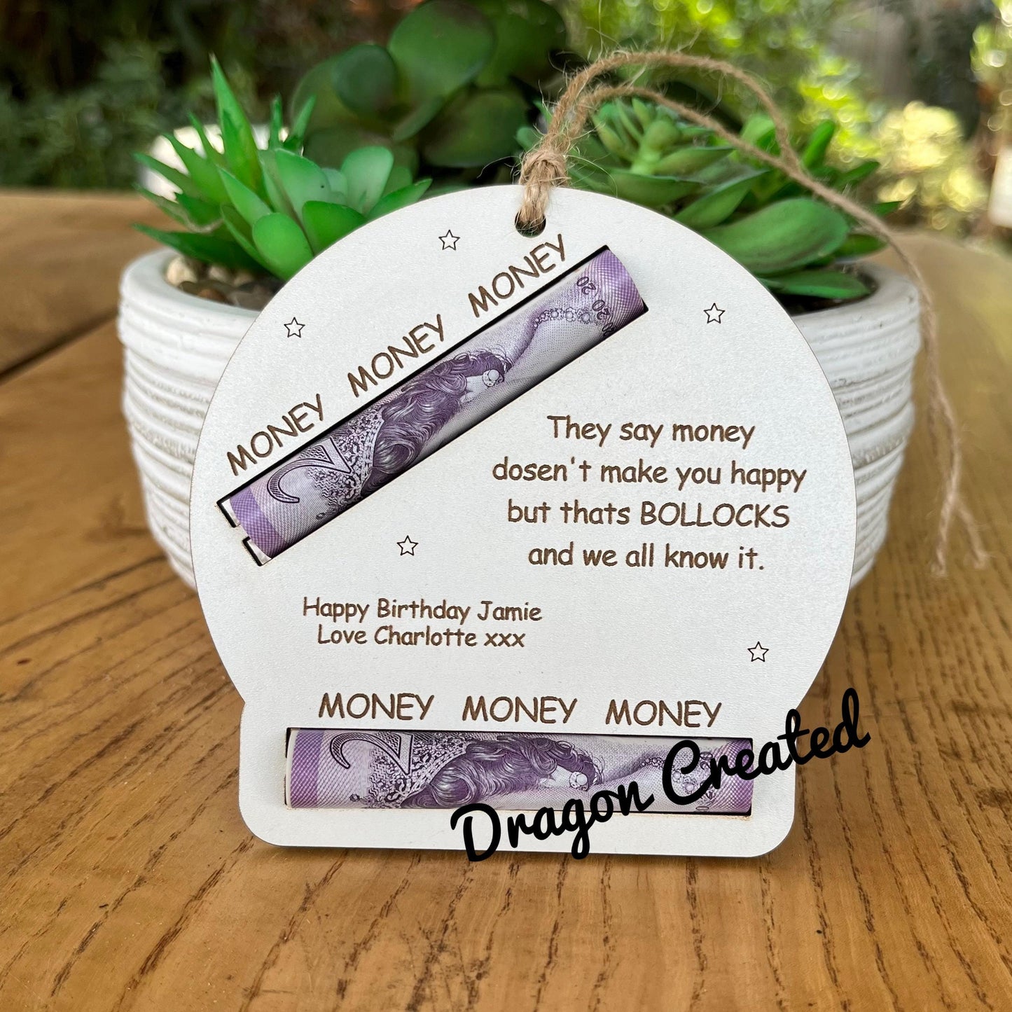 Personalised Birthday Money Holder: Funny Laser Engraved Wooden Gift, Naughty Cash Wallet