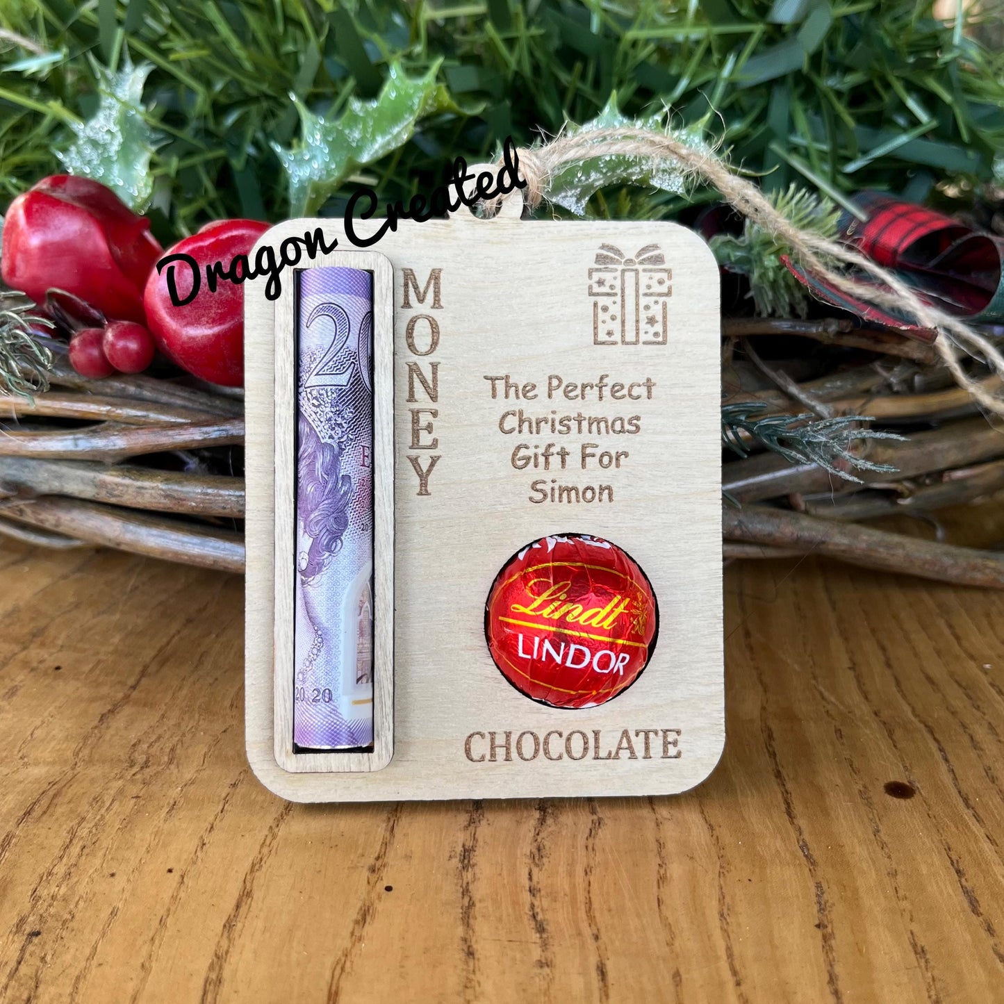 Personalised Christmas Money Holder: Lindor Chocolate And Cash Tree Decoration, Money Envelope