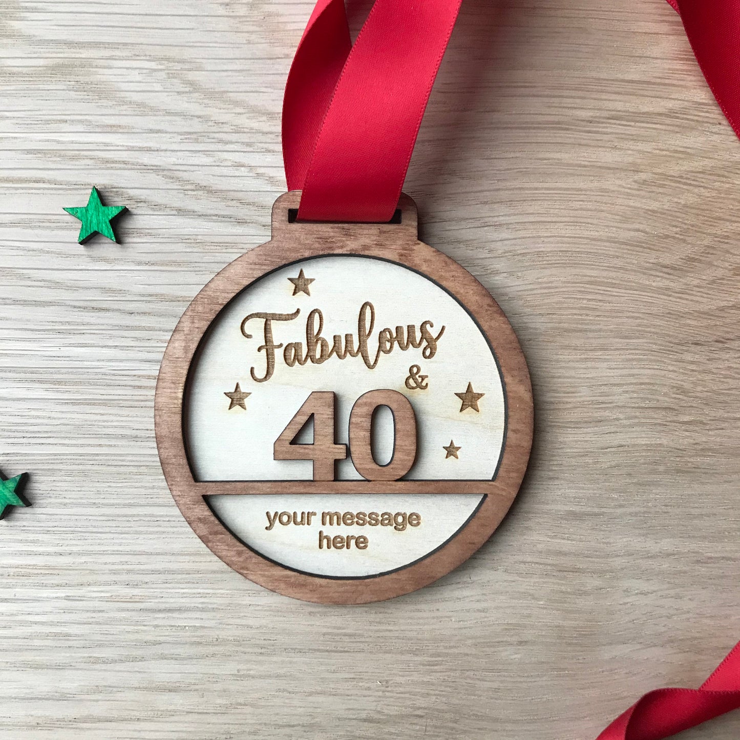 Personalised 40th Birthday Award Medal: Engraved Birch Wood