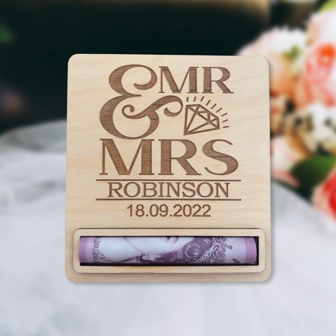 Personalised Wedding Money Holder: Engraved Wooden Gift Wallet