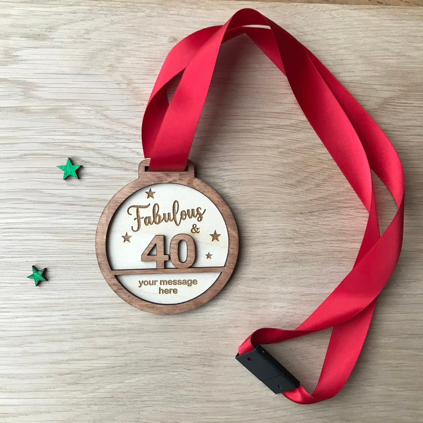 Personalised 40th Birthday Award Medal: Engraved Birch Wood