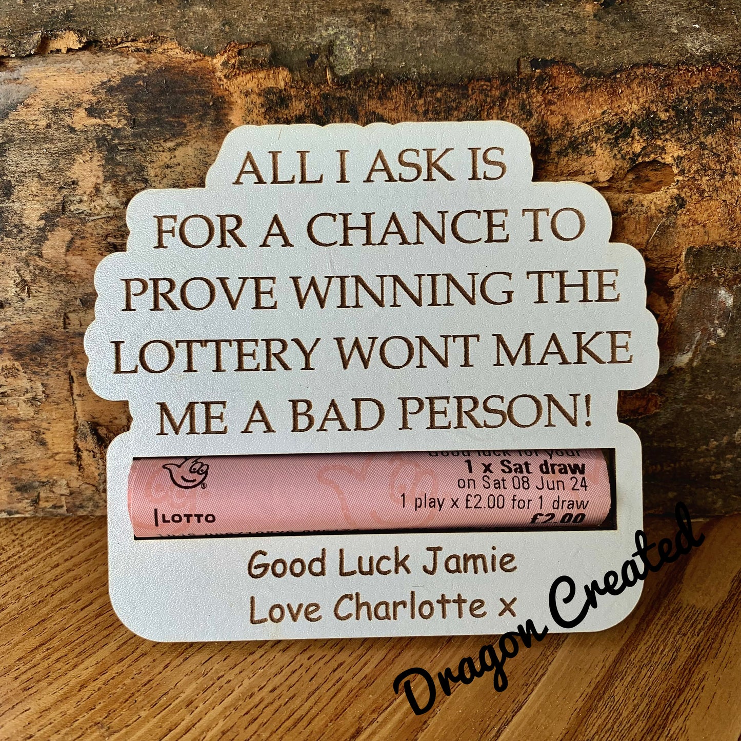 Personalized Wooden Lottery Ticket Holder: Engraved Gift Envelope