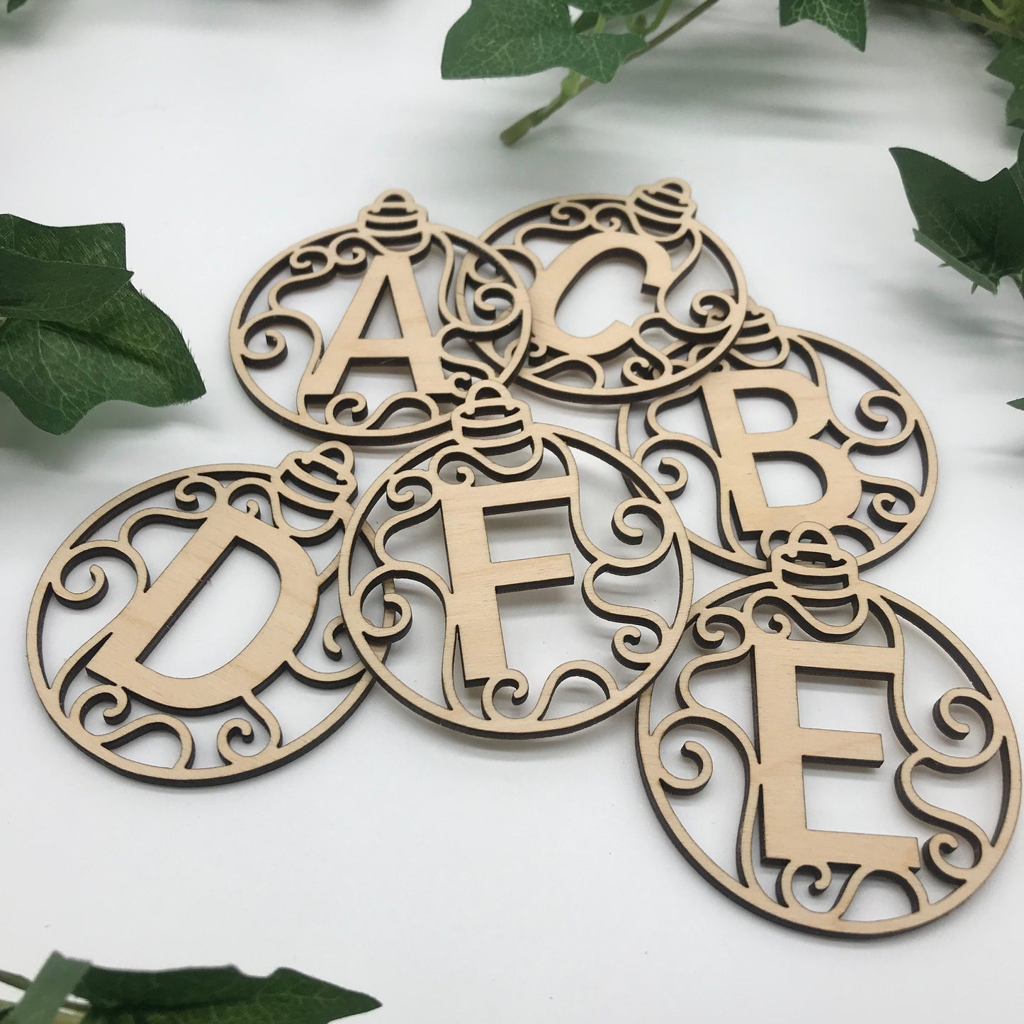 Personalised Initial Bauble: Laser Engraved Birch Wood Ornament, Christmas Decoration