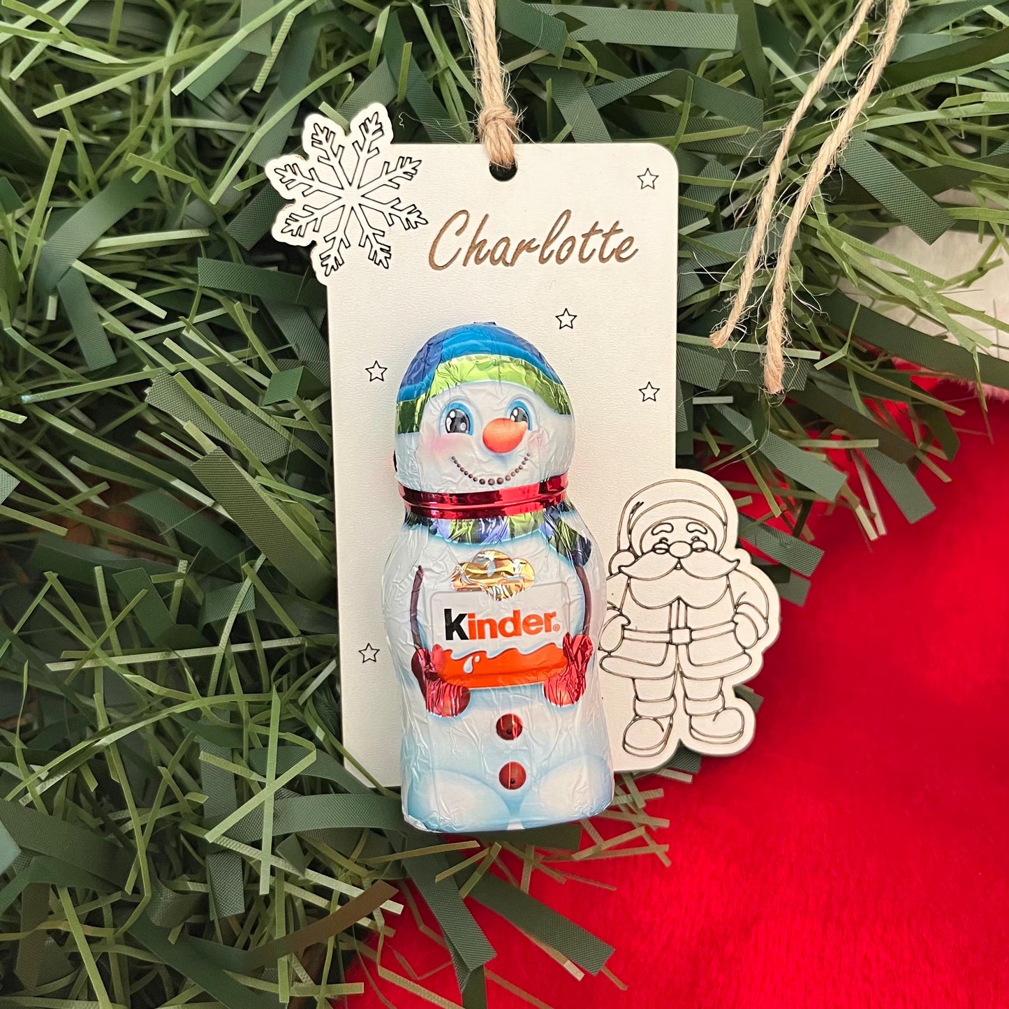 Christmas Tree Ornament, Kinder Snowman Chocolate Holder, Personalised Bauble