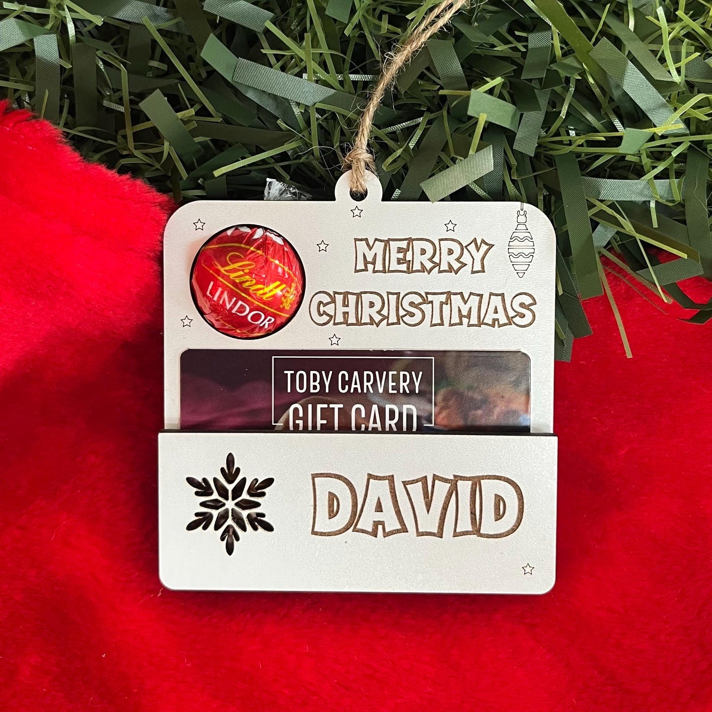 Personalised Christmas Gift Card Holder Ornament: Lindor Chocolate Envelope