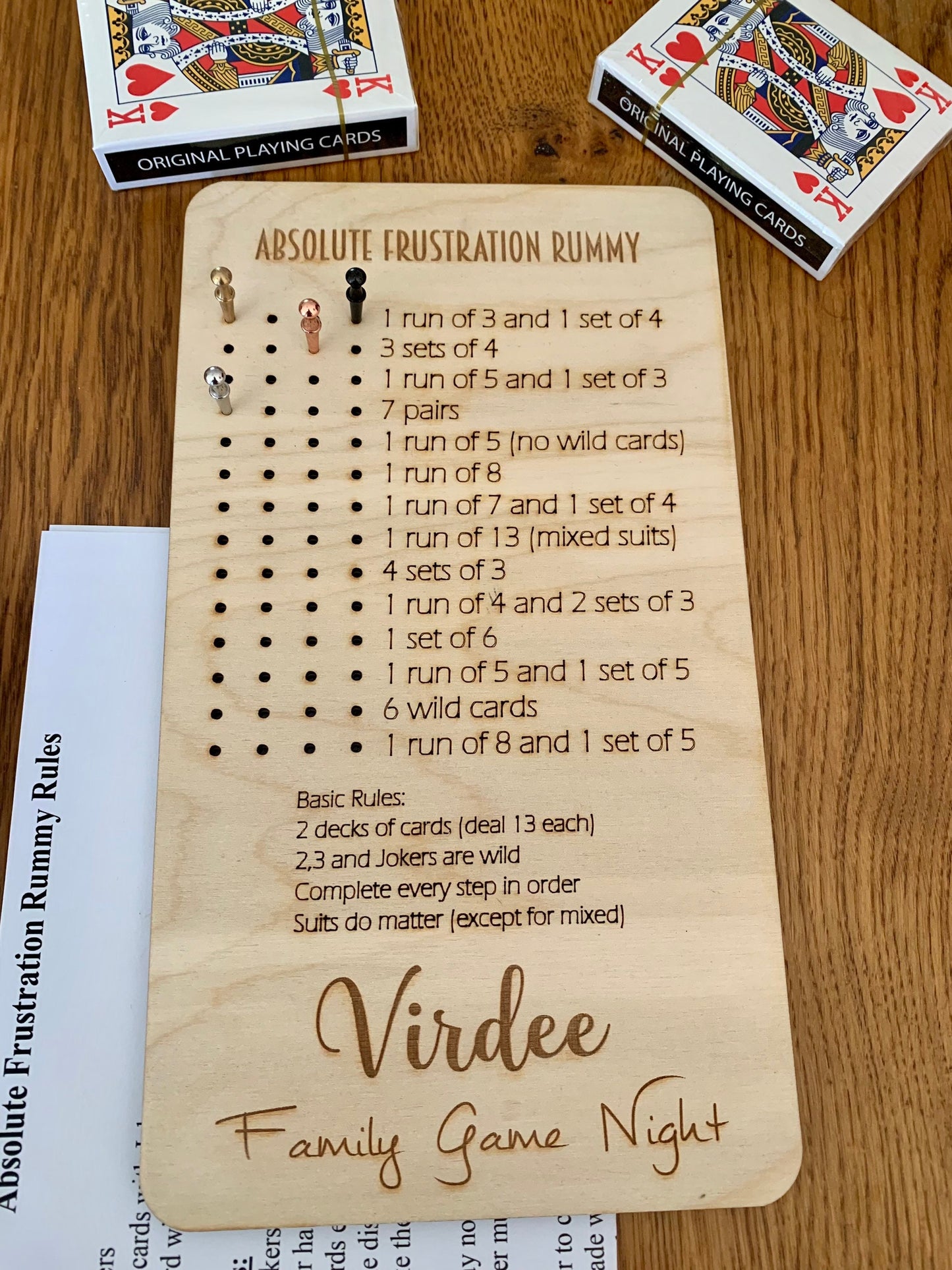 Personalised Absolute Frustration Rummy Game: Engraved Wooden Board