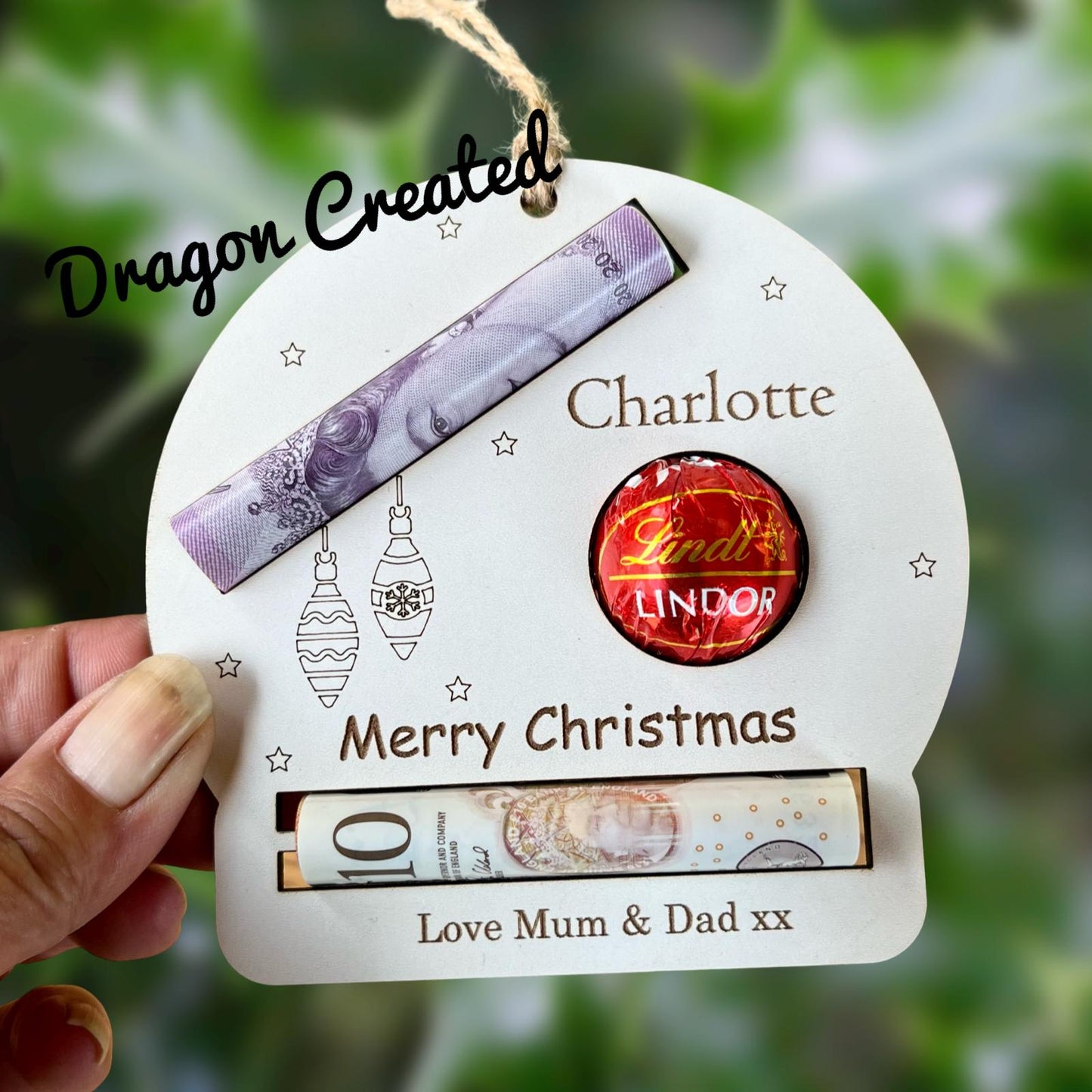 Personalised Reindeer Chocolate & Money Holder: Christmas Tree Decoration