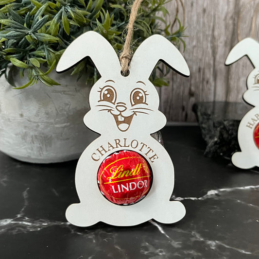 Easter Bunny Personalised Chocolate Holder: Wooden Easter Basket Decoration, Lindor, Lindt Chocolate, Egg Hunt