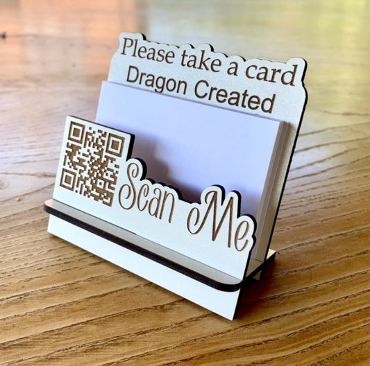 Custom QR Code Business Card Holder: Engraved Wooden Display, Craft Fair, Desk