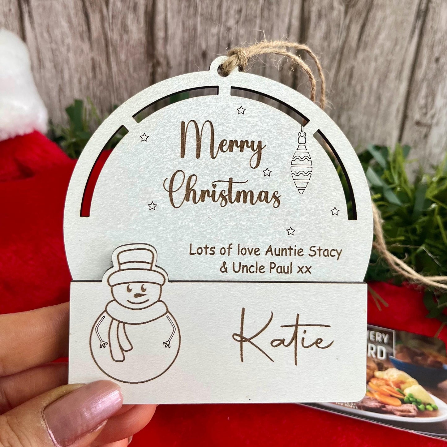 Gift Card Holder, Christmas Tree Ornament, Voucher Holder, Xmas Money Envelope, Wooden Personalised