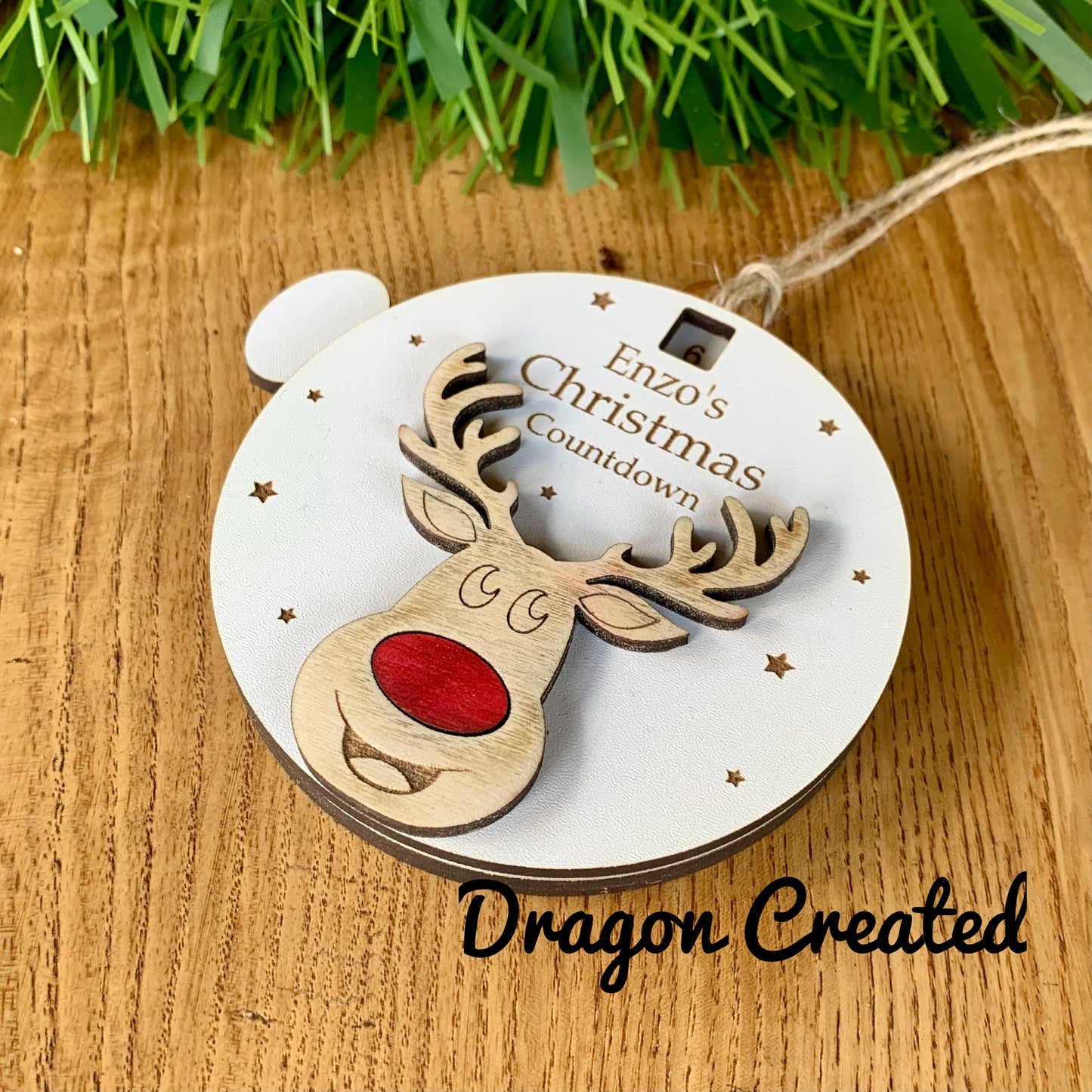 Personalised Wooden Reindeer Advent Calendar: Christmas Countdown Bauble