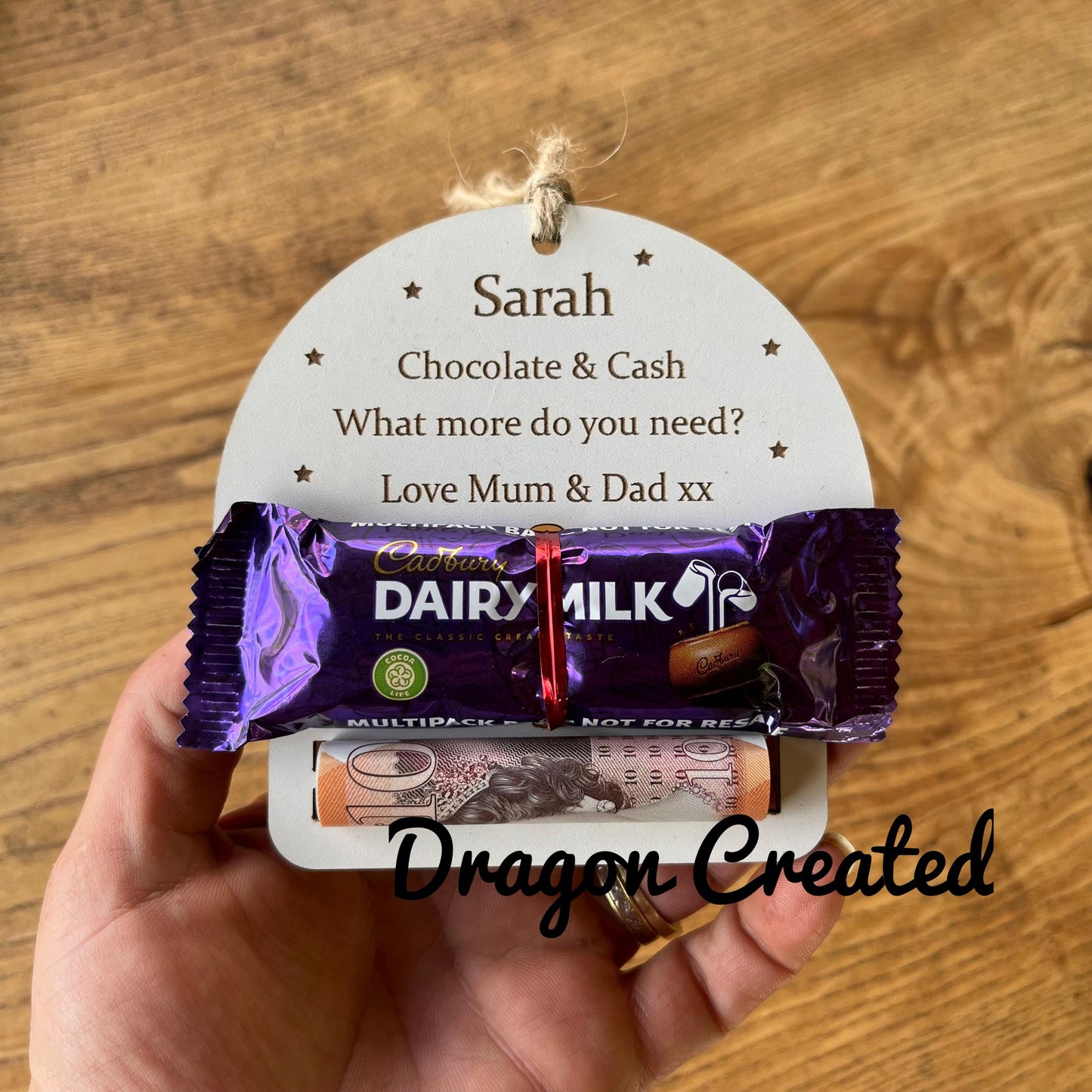 Personalised Christmas Chocolate & Money Holder: Wooden Tree Ornament Decoration