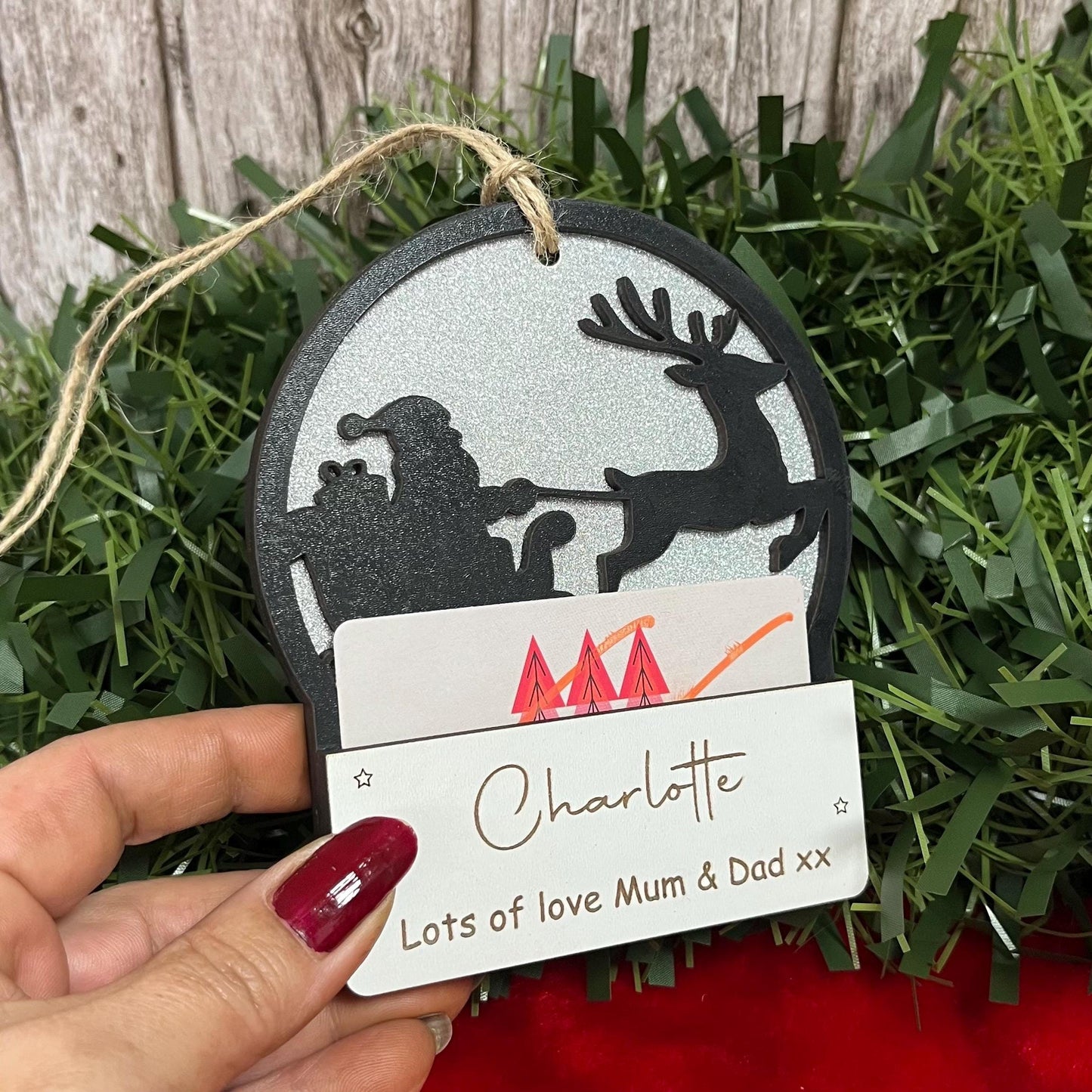 Gift Card Holder, Christmas Tree Ornament, Voucher Holder, Xmas Money Envelope, Wooden Personalised