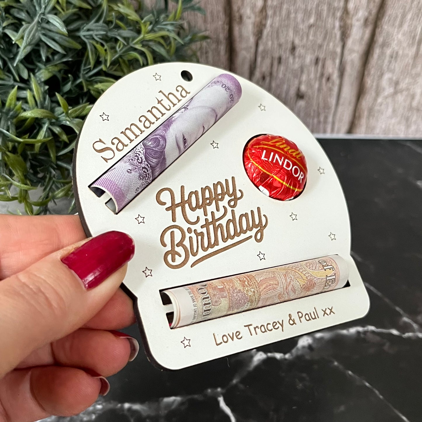 Birthday Money Holder: Lindor Chocolate And Cash Wooden, Money Envelope, Personalised Gift