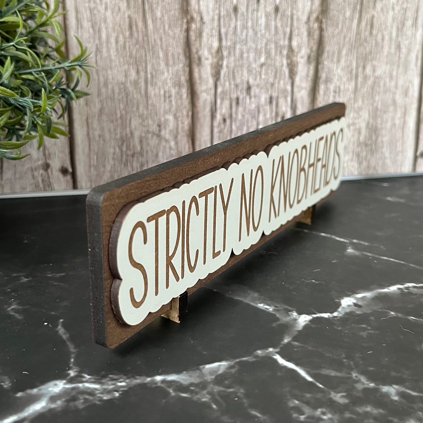 Funny Personalised Work Desk Sign, Name Plate Sign, Strictly No Knobheads, Office Wooden Plaque