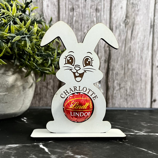 Personalised Easter Bunny Chocolate Holder: Wooden Easter Table Decoration, Lindor, Lindt Chocolate, Place Setting