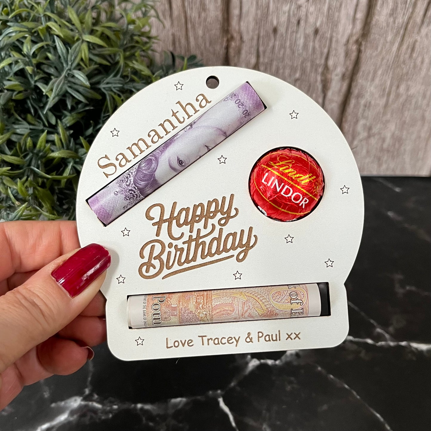 Birthday Money Holder: Lindor Chocolate And Cash Wooden, Money Envelope, Personalised Gift