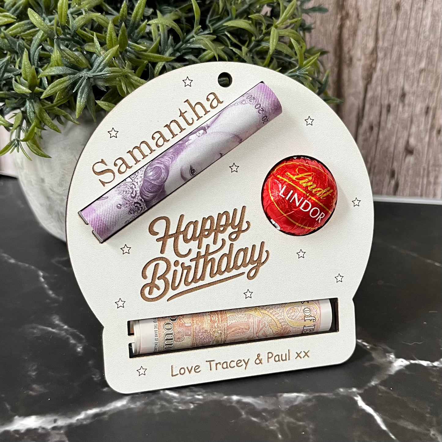 Birthday Money Holder: Lindor Chocolate And Cash Wooden, Money Envelope, Personalised Gift