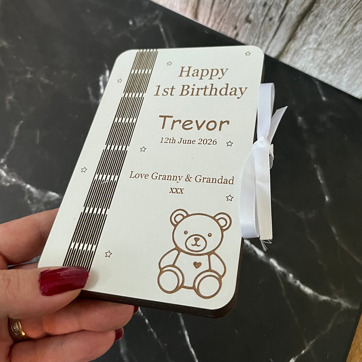 Personalised Birthday Money Holder: Wooden Cash Gift Envelope, First Birthday Wallet