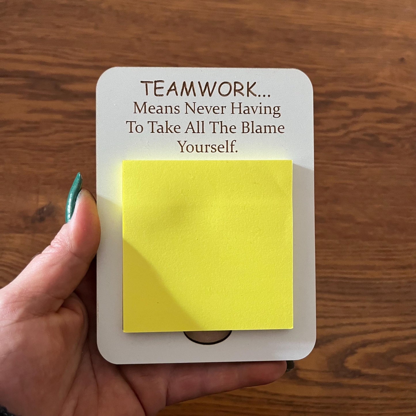 Funny Quote Note Pad, Wooden Post-It Note Holder: Funny Desk Organizer