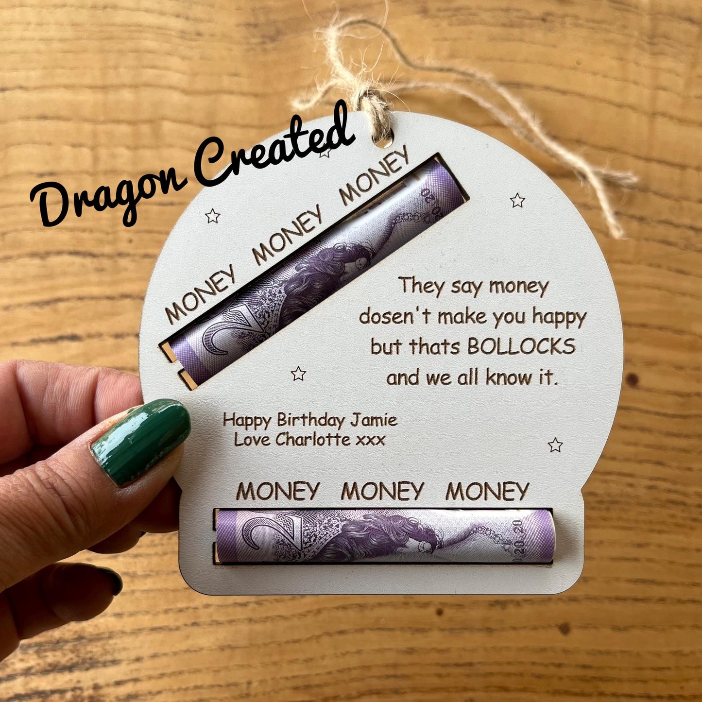 Personalised Birthday Money Holder: Funny Laser Engraved Wooden Gift, Naughty Cash Wallet