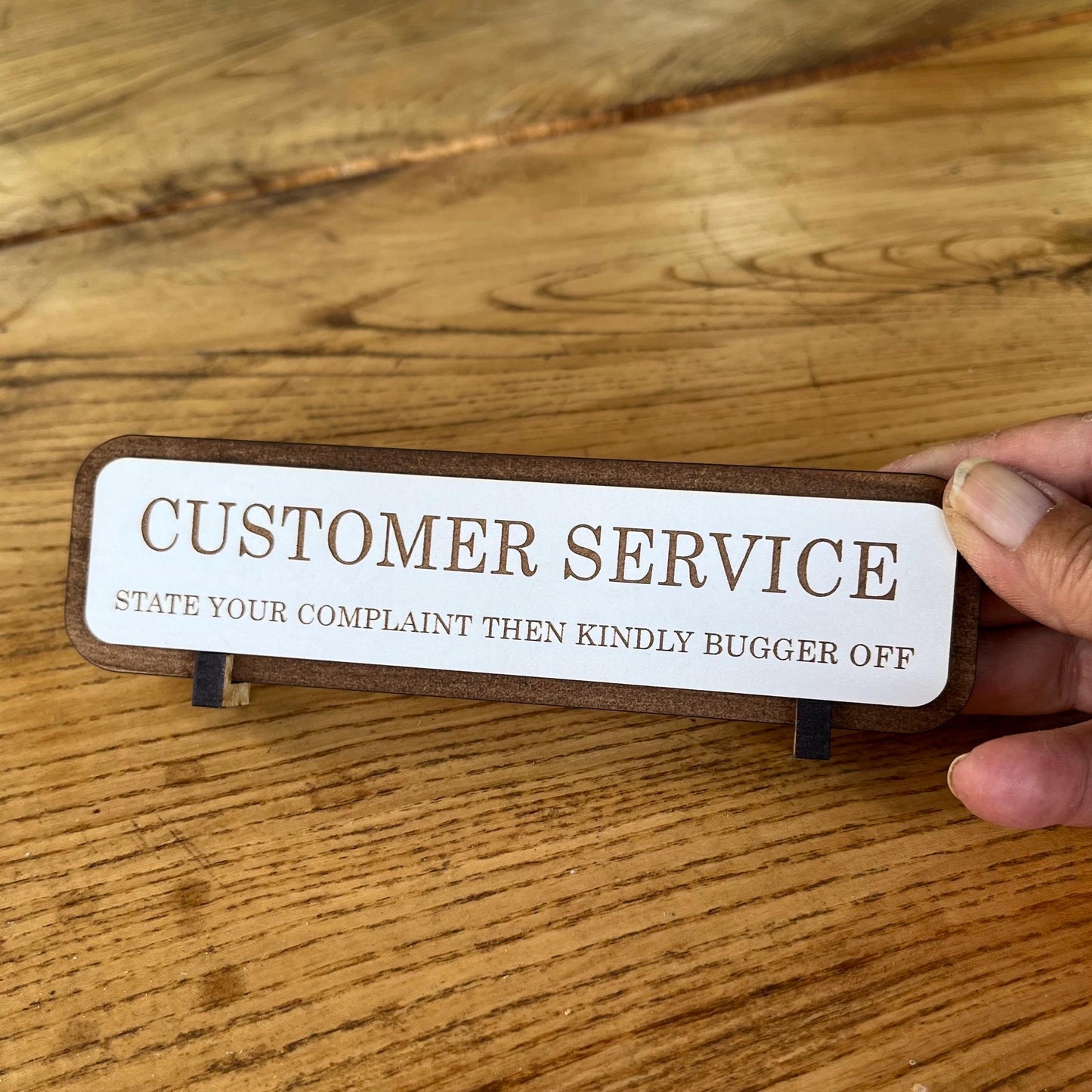 Funny Work Desk Sign, Name Plate Sign, Customer Service Office Wooden Plaque