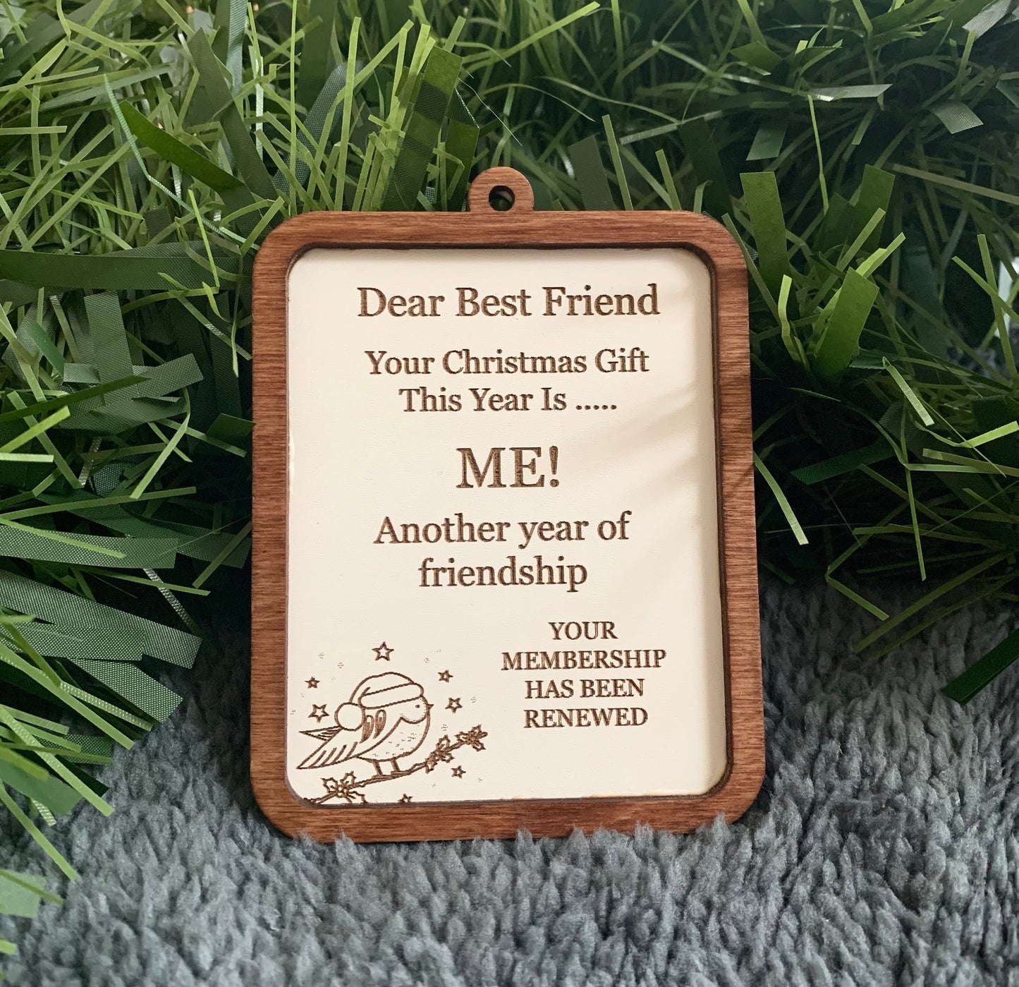 Personalized Bestie Ornament: Engraved Birch Wood Friendship Gift