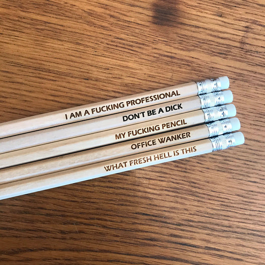 Engraved Swear Word Pencils: Funny Adult Novelty Gift, Set of 5