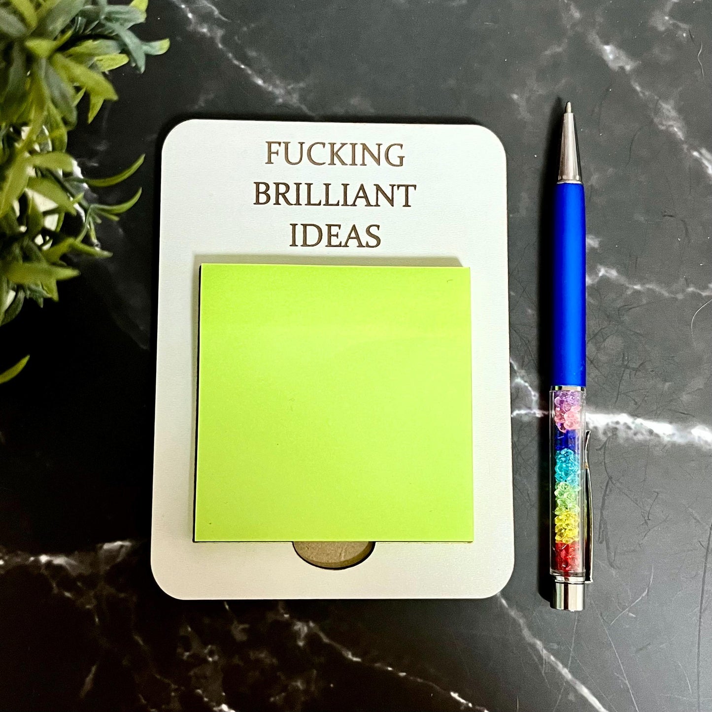 Naughty, Swear Wooden Post-It Note Holder: Funny Desk Organizer, Office Note Pad
