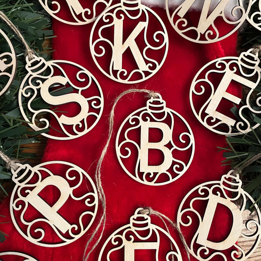 Personalised Wooden Letter Bauble: Initial Christmas Ornament, Stocking Tag