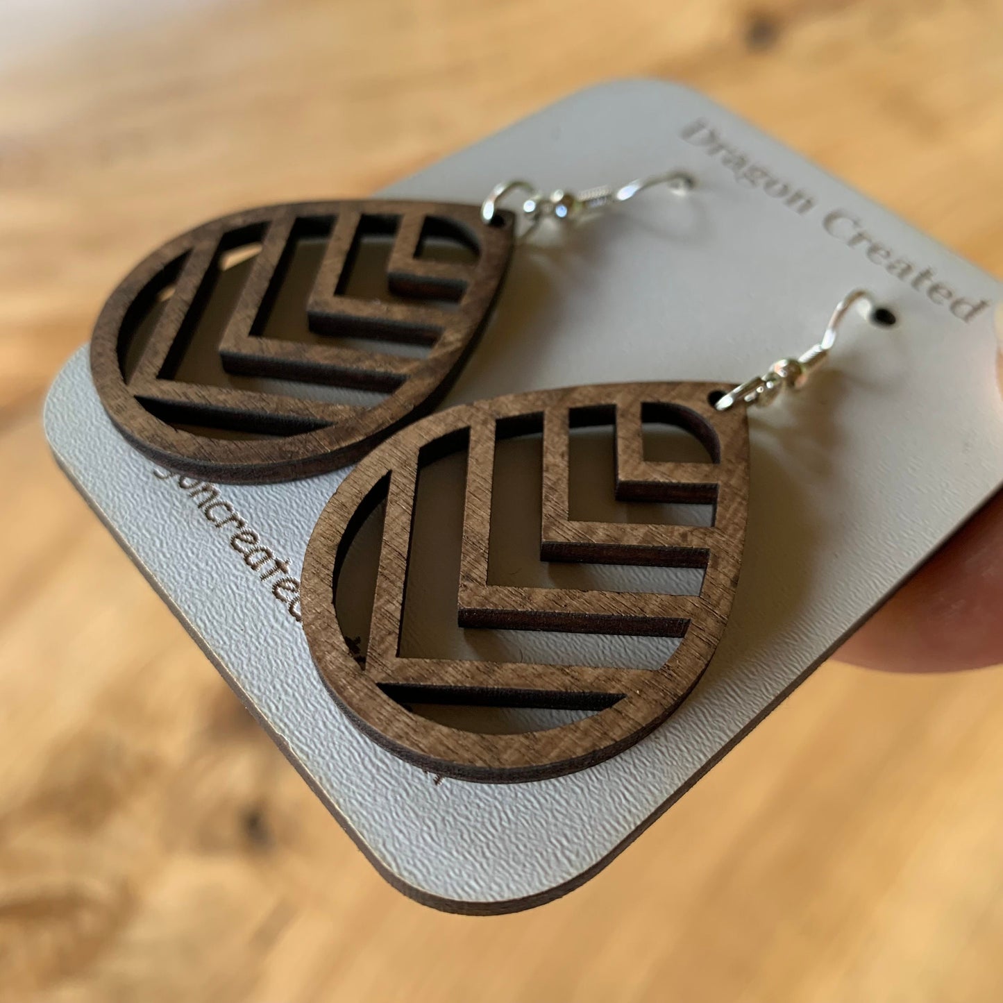 Light Dangle Wooden Earrings - Handmade hyper allergenic Earrings - Drop Earring - Dangly Silver