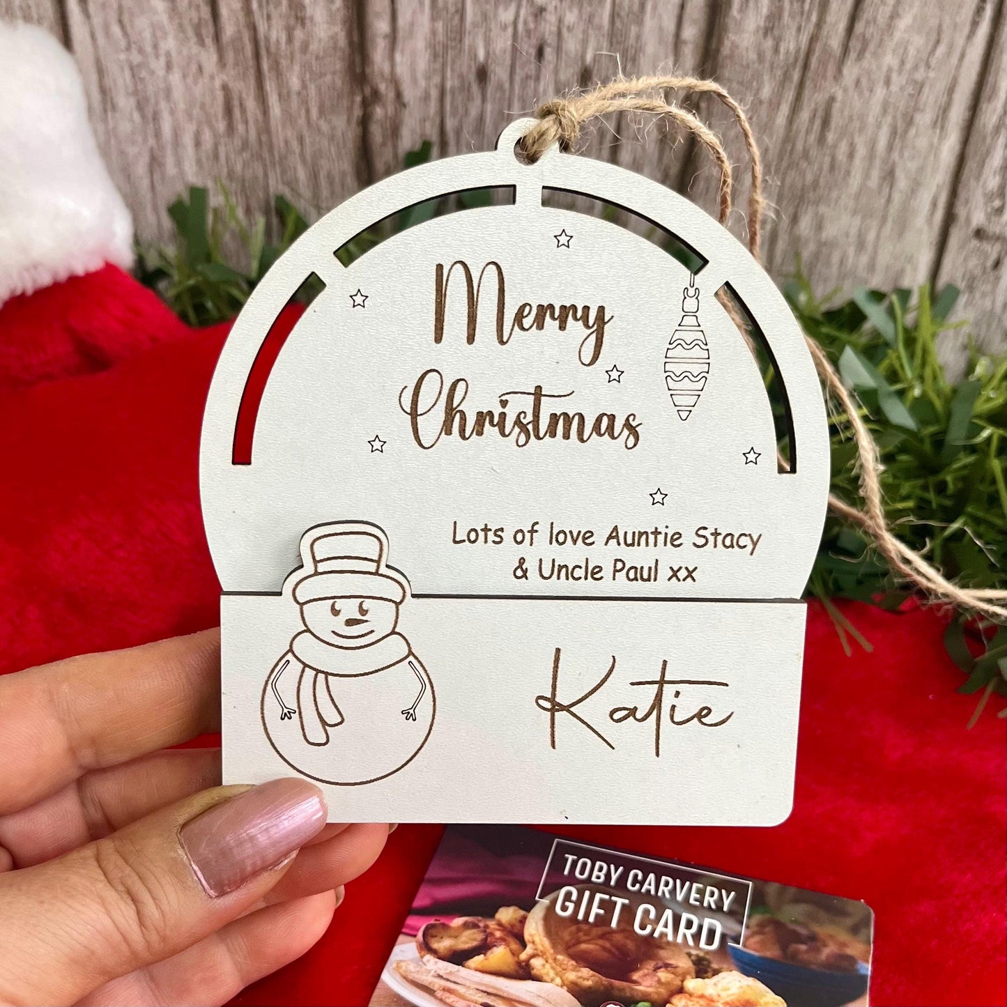 Gift Card Holder, Christmas Tree Ornament, Voucher Holder, Xmas Money Envelope, Wooden Personalised