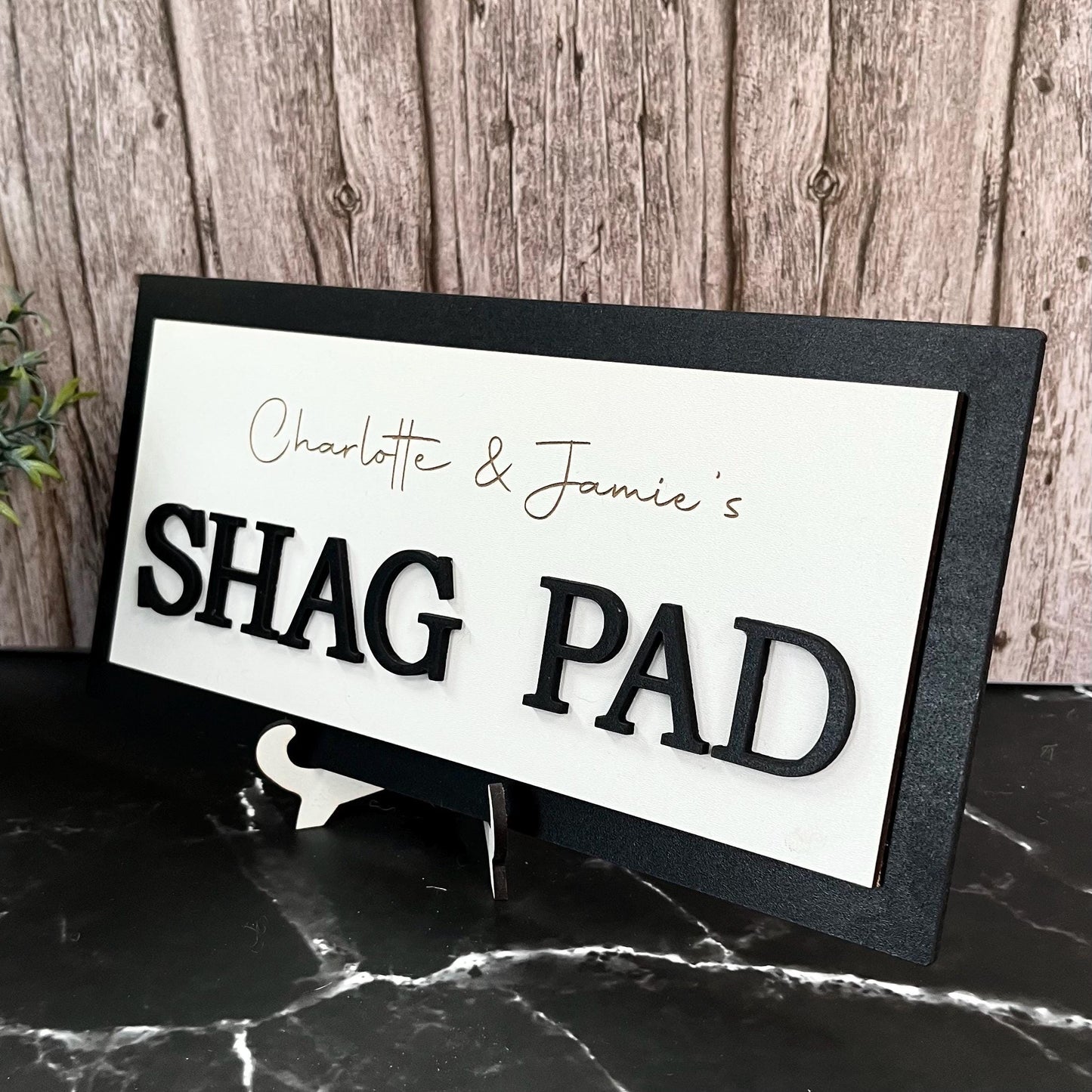Personalised Shag Pad Sign: Engraved Bedroom Plaque, Rude Humor Gift, Joke Couples