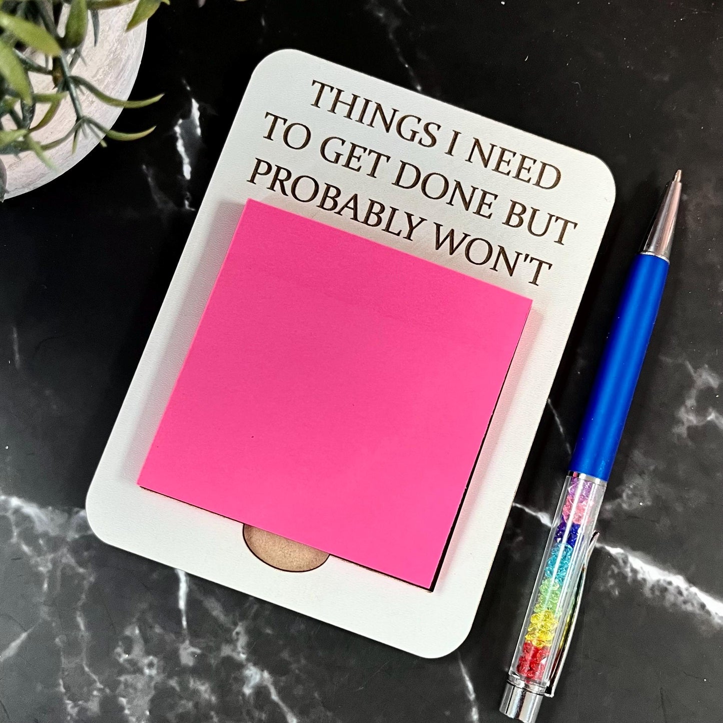 Funny Engraved Post-it Note Holder: Sarcastic Desk Organizer, Note Pad