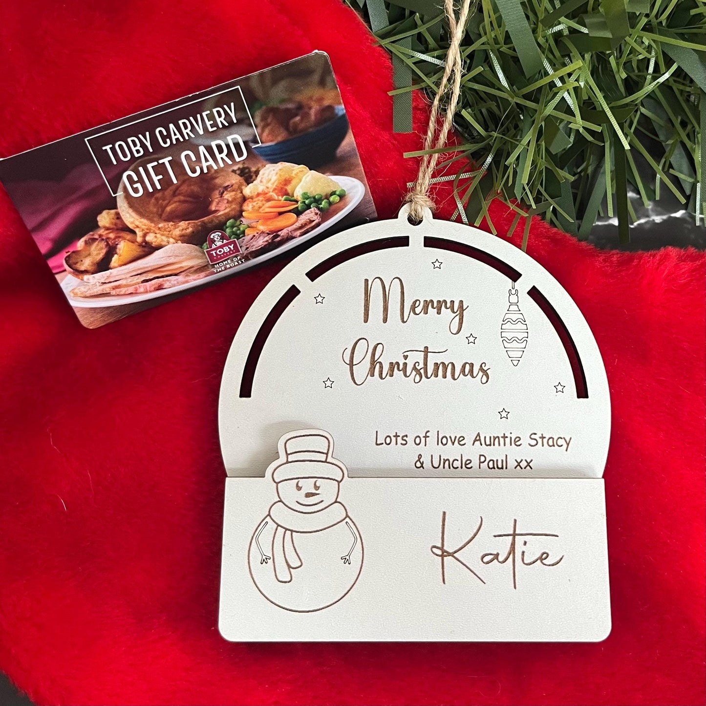 Gift Card Holder, Christmas Tree Ornament, Voucher Holder, Xmas Money Envelope, Wooden Personalised