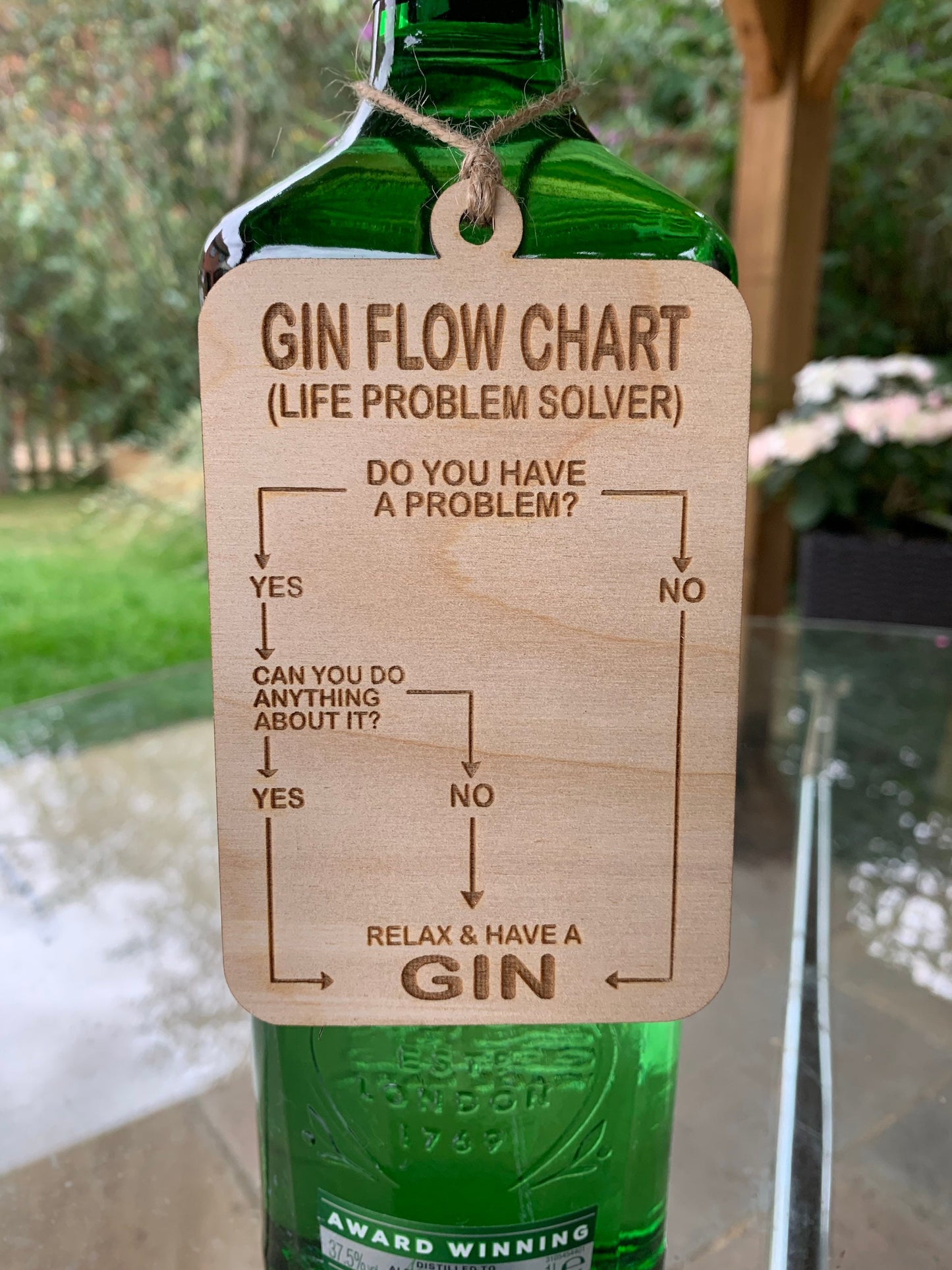 Gin Lover Gift: Novelty Wooden Gin Flow Chart Bottle Tag