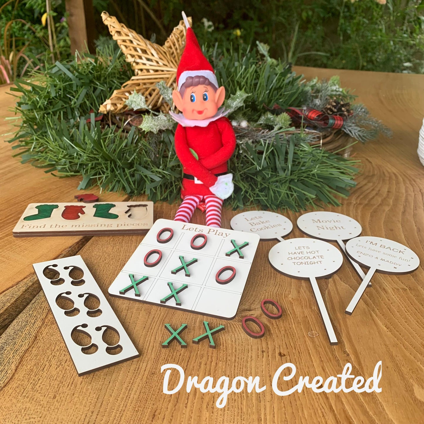 Christmas Naughty Elf Props, Xmas Elf Signs And Games. Wooden Personalised Signs