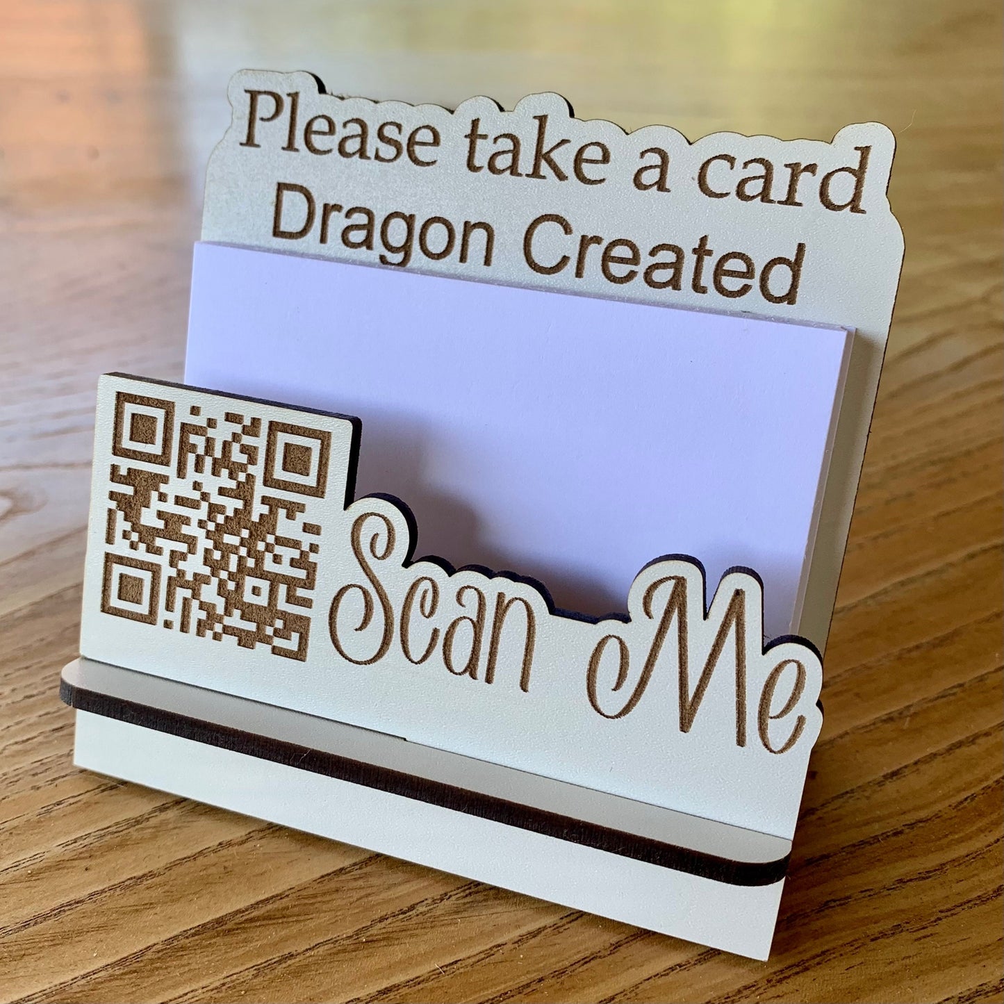 Custom QR Code Business Card Holder: Engraved Wooden Display, Craft Fair, Desk