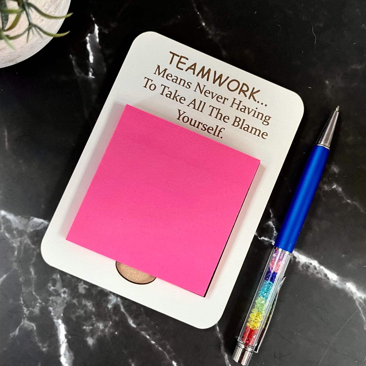 Funny Quote Note Pad, Wooden Post-It Note Holder: Funny Desk Organizer