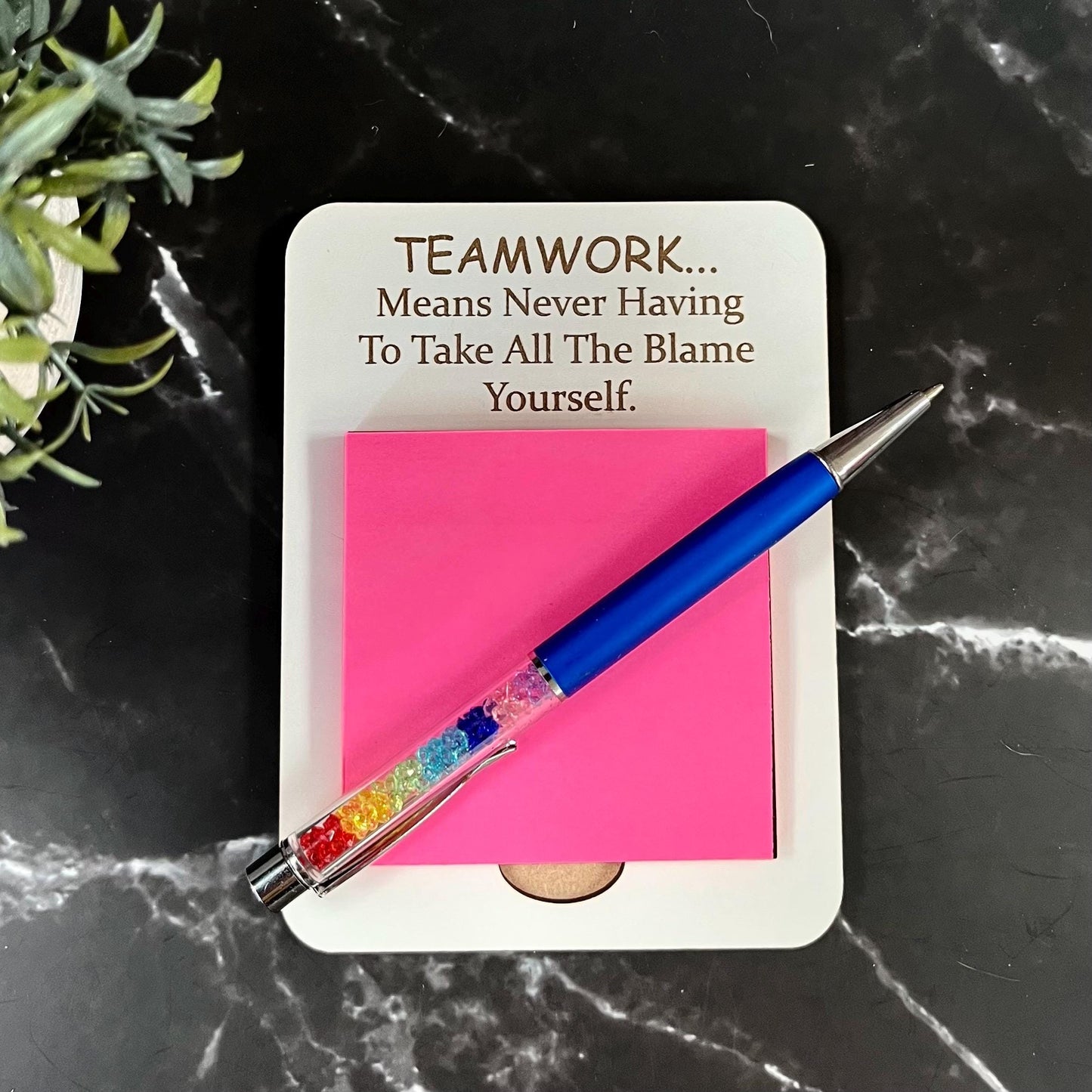 Funny Quote Note Pad, Wooden Post-It Note Holder: Funny Desk Organizer