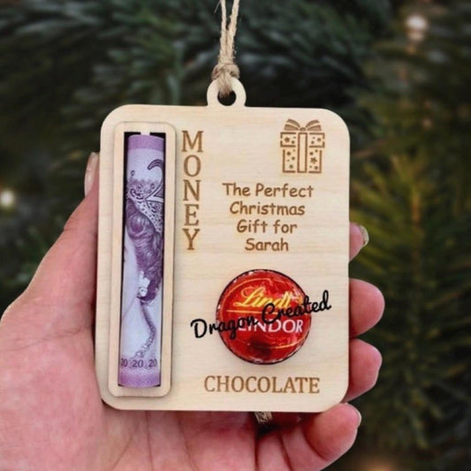 Personalised Christmas Money Holder: Lindor Chocolate And Cash Tree Decoration, Money Envelope