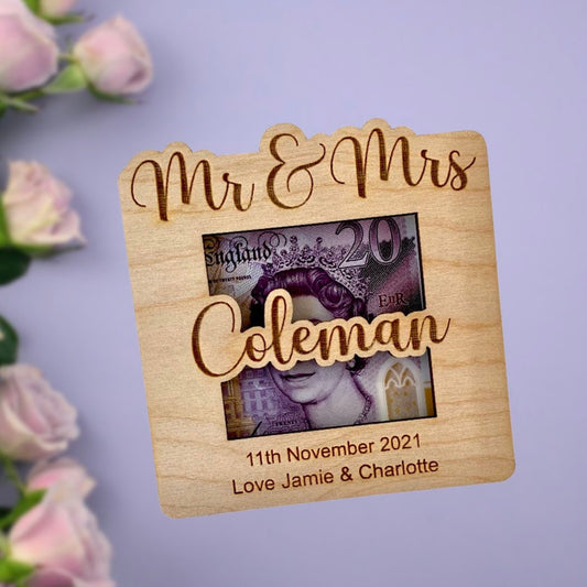 Personalised Wedding Money Holder: Wooden Mr & Mrs Gift Wallet