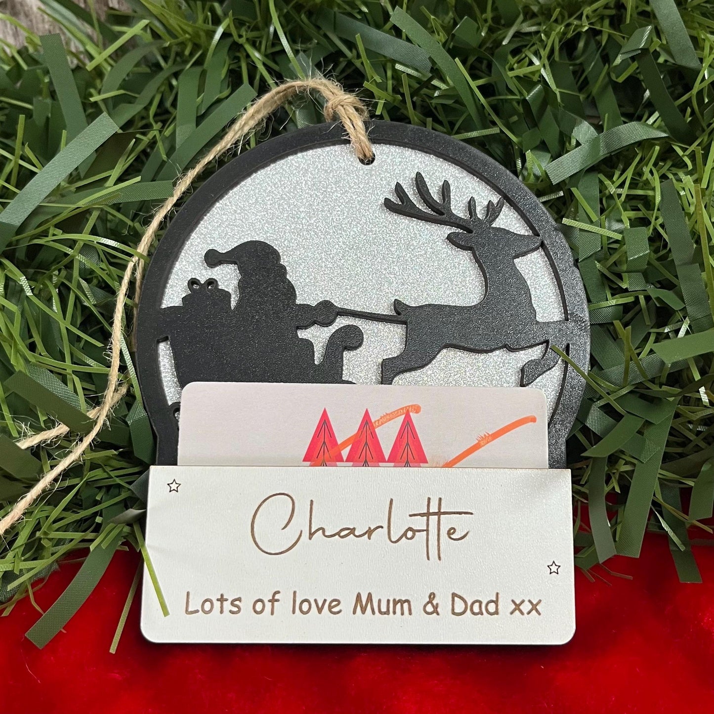 Gift Card Holder, Christmas Tree Ornament, Voucher Holder, Xmas Money Envelope, Wooden Personalised