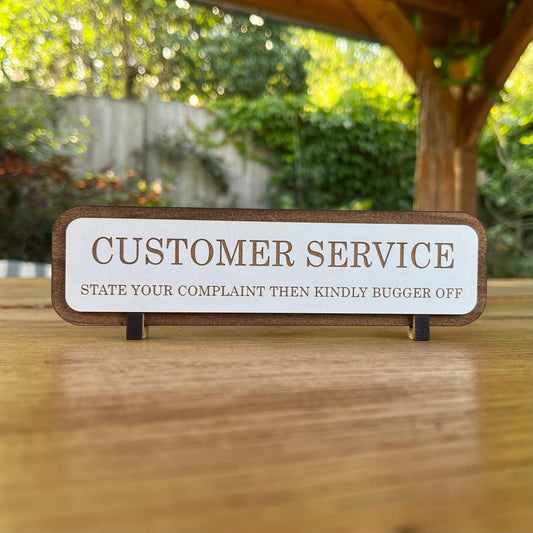 Funny Work Desk Sign, Name Plate Sign, Customer Service Office Wooden Plaque